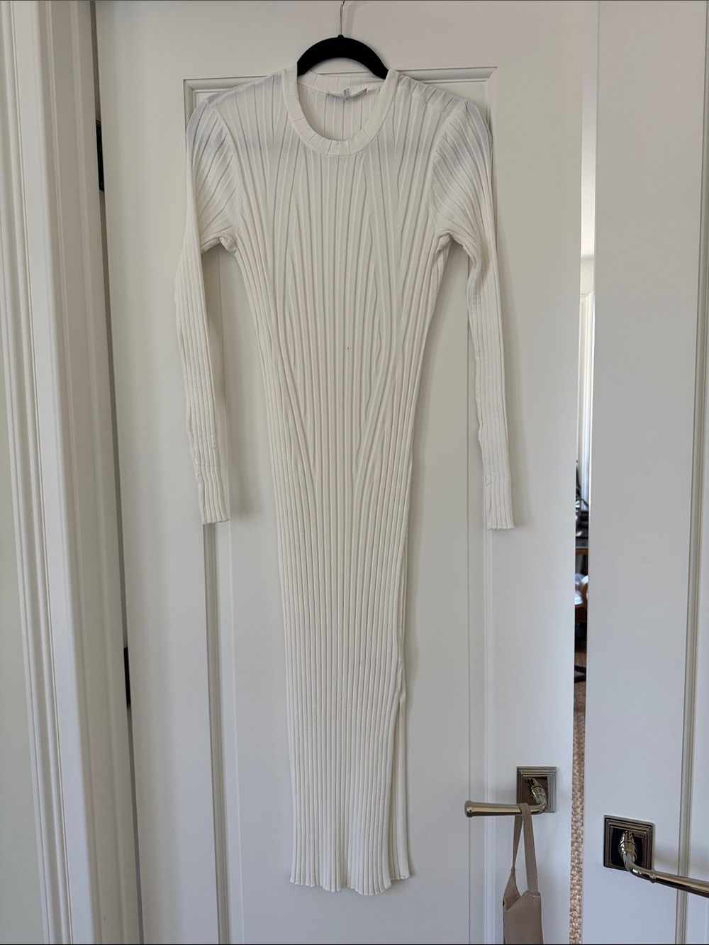 Frame Denim Cream Ribbed Long Sleeve Maxi Dress